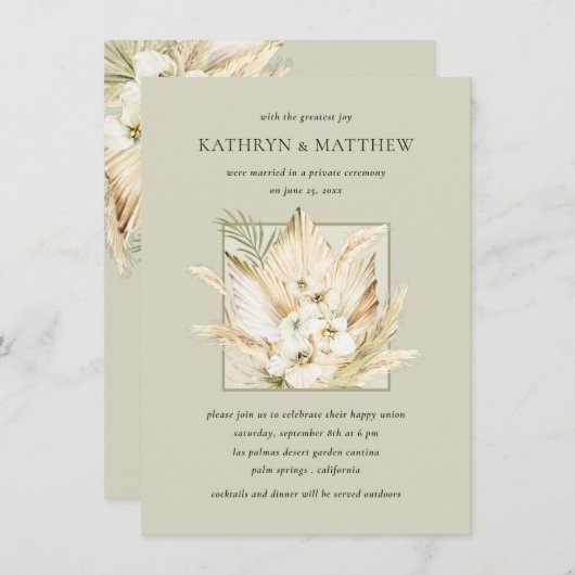 Pampas Grass Boho Bouquet Post-Wedding Reception Kaart (Voorkant / Achterkant)