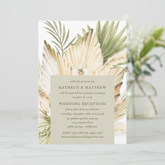 Pampas Grass Boho Bouquet Wedding Reception slecht Kaart (Staand voorkant)