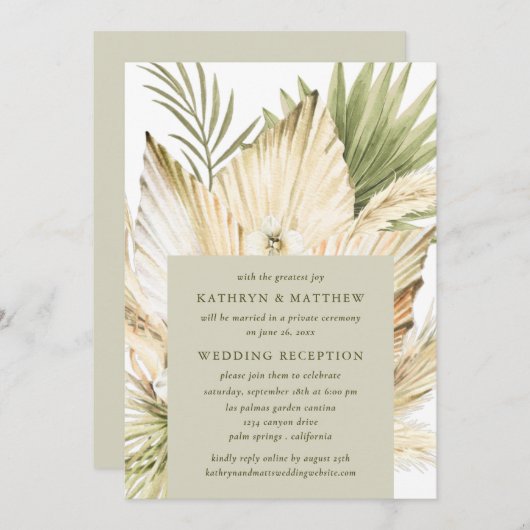 Pampas Grass Boho Bouquet Wedding Reception slecht Kaart (Voorkant / Achterkant)