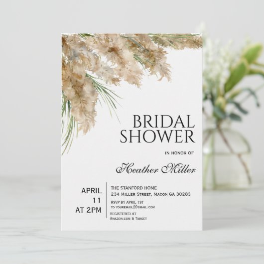 Pampas Grass Boho Bridal Shower Kaart (Staand voorkant)