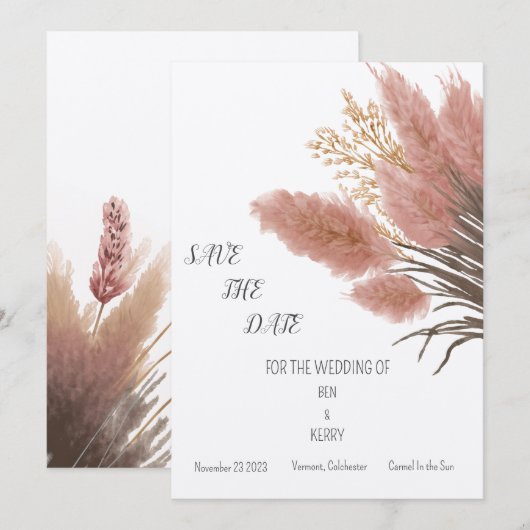 Pampas Grass Boho Bruiloft Save The Date Uitnodigi Kaart (Voorkant / Achterkant)
