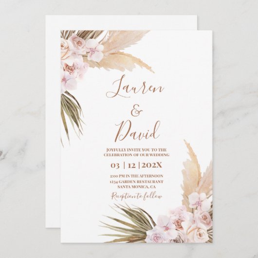 Pampas Grass boho bruiloft Uitnodiging (Voorkant / Achterkant)