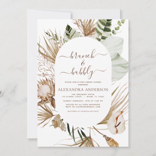 Pampas grass Boho Brunch & Bubble Vrijgezellenfees Kaart (Voorkant)