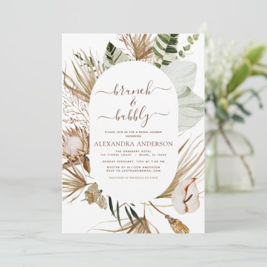 Pampas grass Boho Brunch & Bubble Vrijgezellenfees Kaart (Staand voorkant)