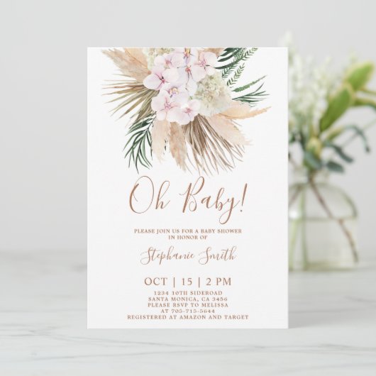 Pampas Grass Boho Chic Baby shower Kaart (Staand voorkant)
