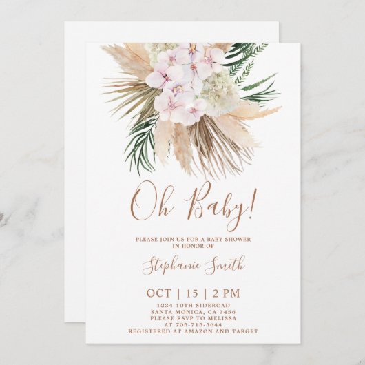 Pampas Grass Boho Chic Baby shower Kaart (Voorkant / Achterkant)