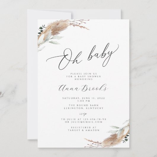 Pampas Grass Boho Chic baby shower Kaart (Voorkant)