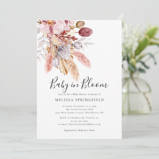 Pampas Grass Boho Chic Baby shower Kaart (Staand voorkant)