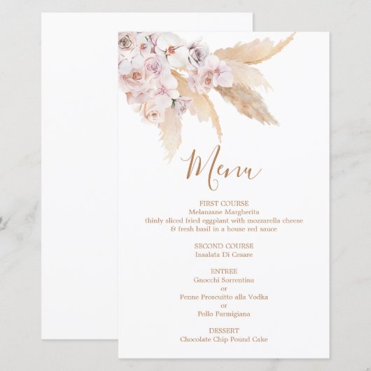 Pampas Grass Boho Chic Menu Kaart (Voorkant / Achterkant)