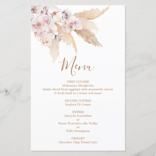 Pampas Grass Boho Chic Menu Kaart (Voorkant)