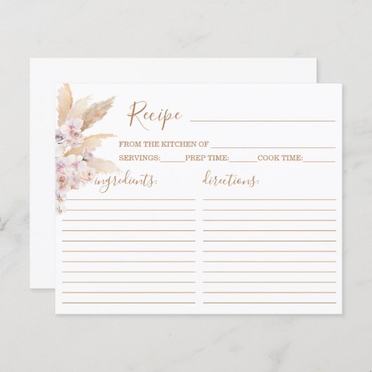 Pampas Grass Boho Chic Recipe Kaart (Voorkant / Achterkant)