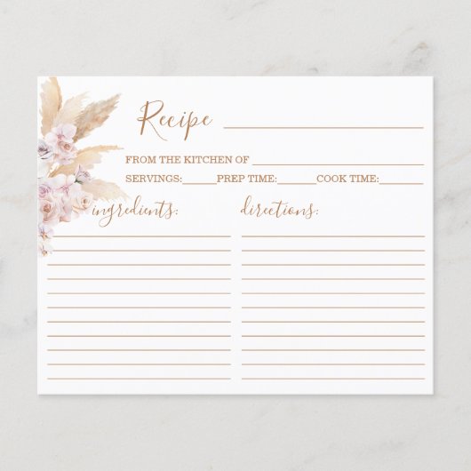 Pampas Grass Boho Chic Recipe Kaart (Voorkant)