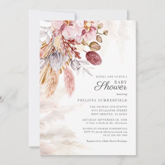 Pampas Grass Boho Dried Flowers Girl Baby shower Kaart (Voorkant)