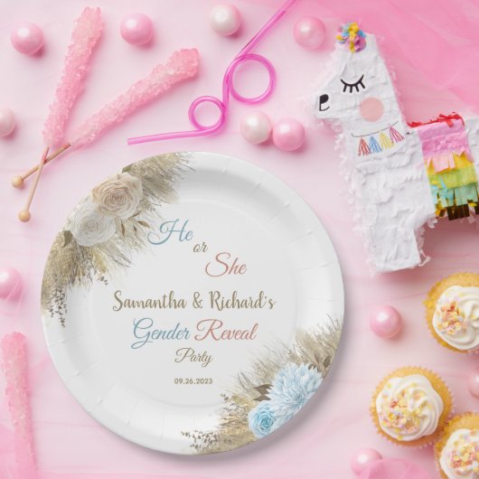 Pampas Grass Boho Elegant Gender Reveal Party Papieren Bordje (Feest)