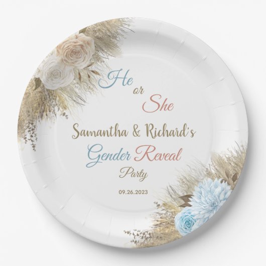 Pampas Grass Boho Elegant Gender Reveal Party Papieren Bordje (Voorkant)