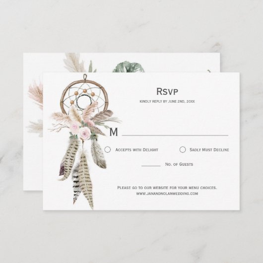 Pampas Grass Boho Feathers Dreamweaver RSVP-kaart RSVP Kaartje (Voorkant / Achterkant)