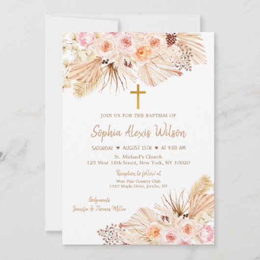 Pampas Grass Boho Floral Baptisme Kaart (Voorkant)