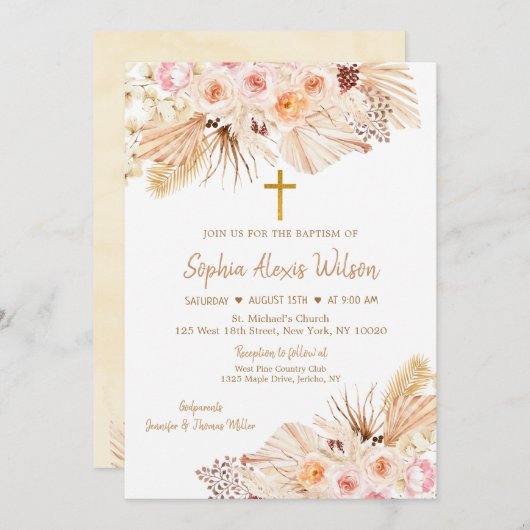 Pampas Grass Boho Floral Baptisme Kaart (Voorkant / Achterkant)