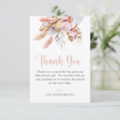 Pampas Grass Boho Floral Blush Pink Baby shower Bedankkaart (Staand voorkant)
