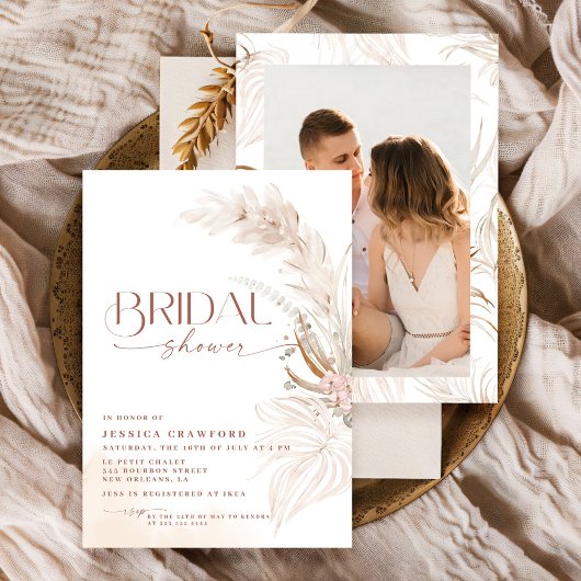 Pampas Grass Boho Floral Foto Vrijgezellenfeest Kaart