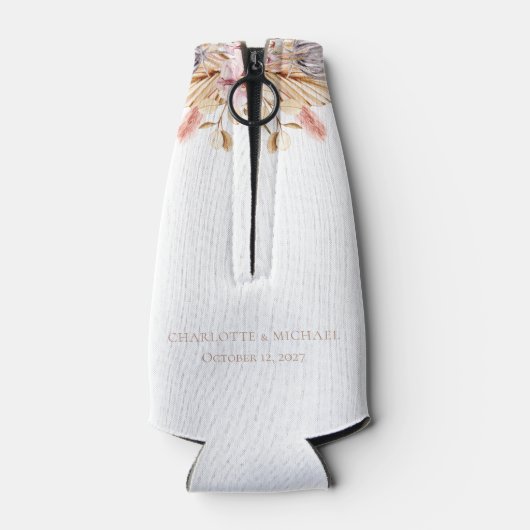 Pampas Grass Boho Floral Persoonlijke bruiloft Flesjeskoeler (Achterkant)