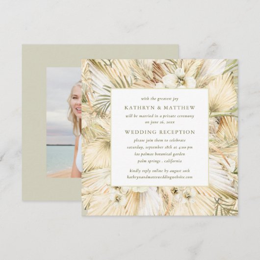 Pampas Grass Boho Floral Post Wedding Reception Kaart (Voorkant / Achterkant)