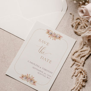 Pampas Grass Boho Floral Save the Date Kaart