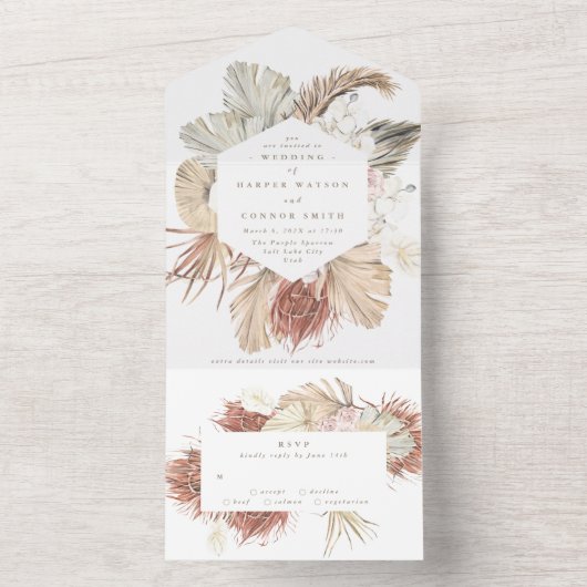 Pampas Grass Boho Floral Tropical Woensdag All In One Uitnodiging (Binnen)