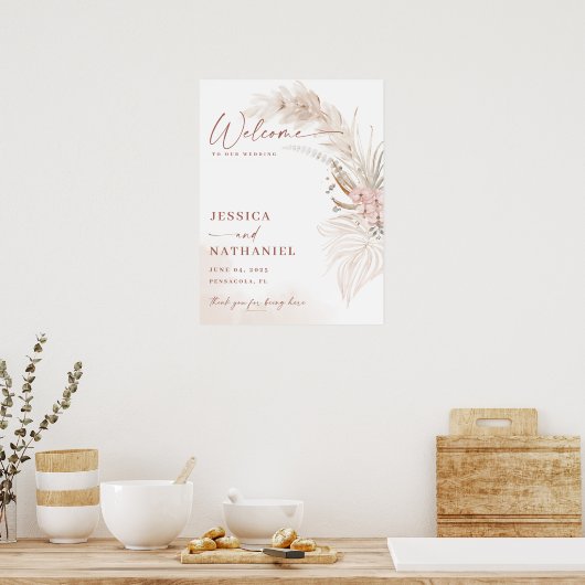 Pampas Grass Boho Floral Wedding Welkom Poster (Keuken)