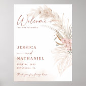 Pampas Grass Boho Floral Wedding Welkom Poster (Voorkant)