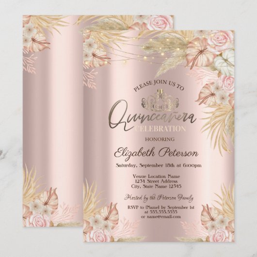 Pampas Grass Boho Flowers Quinceañera Kaart (Voorkant / Achterkant)