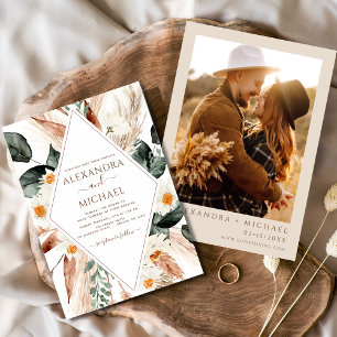 Pampas Grass Boho Foto Bohemian Wedding Invitatio Kaart