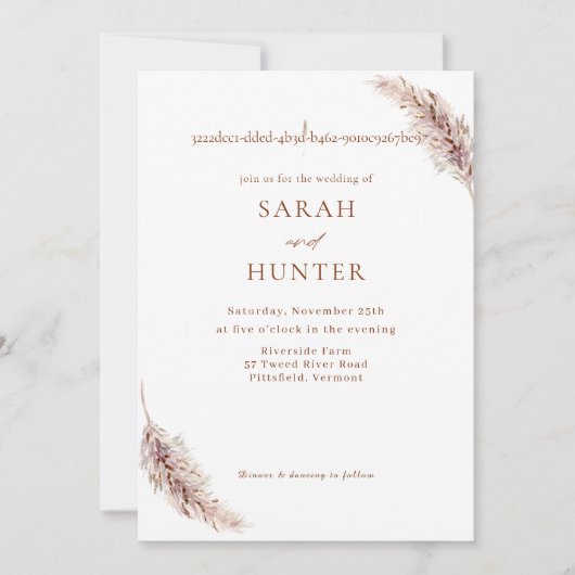 Pampas Grass Boho Foto QR Code Bruiloft Kaart (Voorkant)