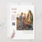 Pampas Grass Boho Foto QR Code Bruiloft Kaart (Achterkant)