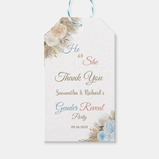 Pampas Grass Boho Gender Reveal Dank u Favor Cadeaulabel (Voorkant)