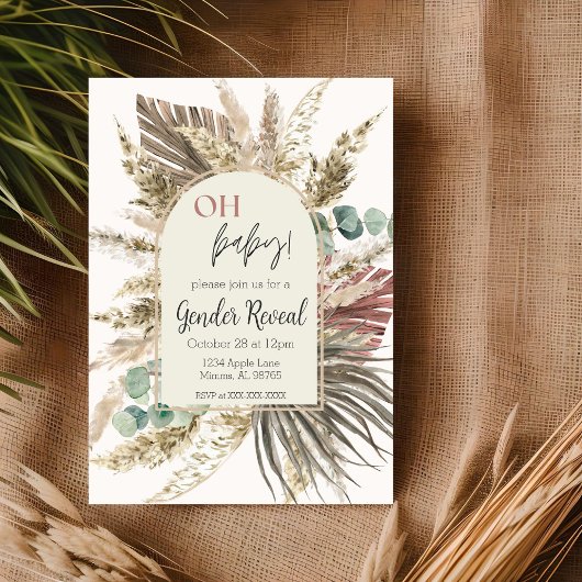 Pampas Grass Boho Geslacht Onthulling Uitnodiging