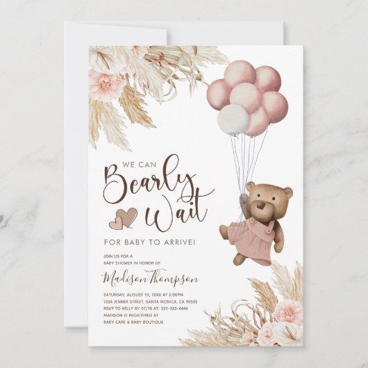 Pampas Grass Boho Girl Beer Baby shower Kaart (Voorkant)
