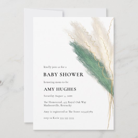 Pampas Grass Boho Groen Goud Baby shower Kaart (Voorkant)