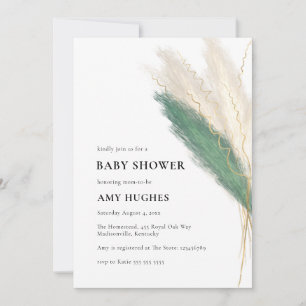 Pampas Grass Boho Groen Goud Baby shower Kaart