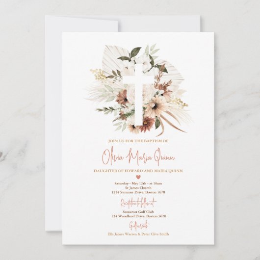 Pampas Grass Boho Herfst Pumpkin Baptism Christeni Kaart (Voorkant)