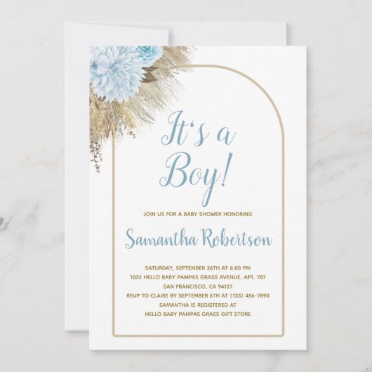 Pampas Grass Boho Het is een Boy Baby shower Kaart (Voorkant)