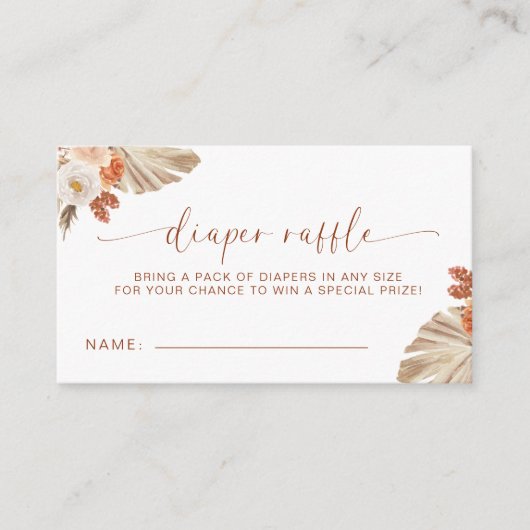 Pampas Grass Boho Luier Raffle Desert Baby shower Informatiekaartje (Voorkant)