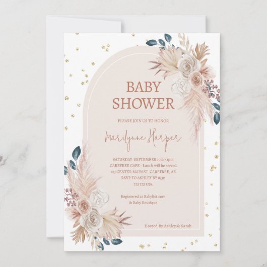 Pampas Grass Boho Meisje Baby shower Kaart (Voorkant)