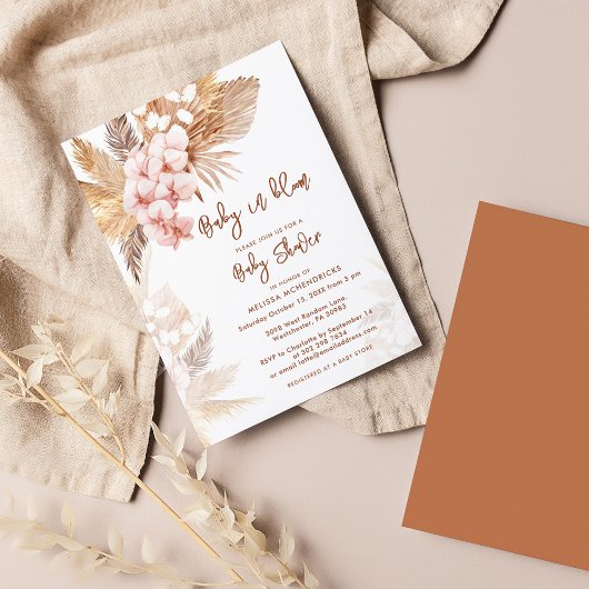 Pampas Grass Boho Meisje Baby shower Kaart