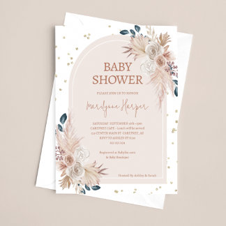 Pampas Grass Boho Meisje Baby shower Kaart