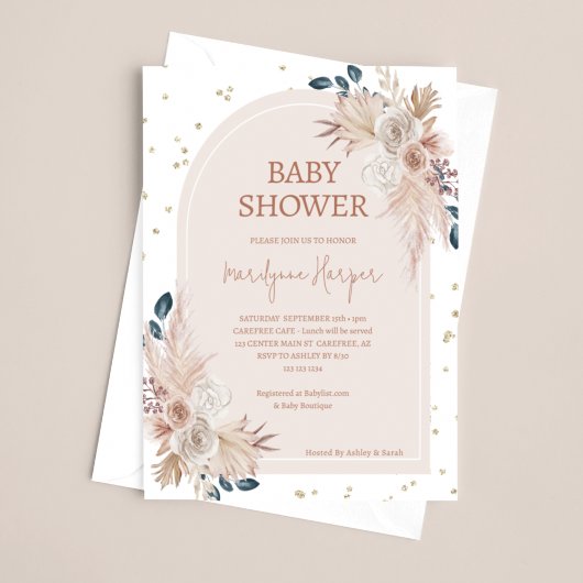 Pampas Grass Boho Meisje Baby shower Kaart