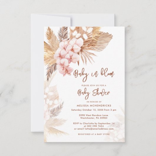 Pampas Grass Boho Meisje Baby shower Kaart (Voorkant)