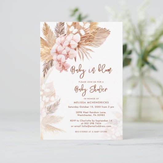 Pampas Grass Boho Meisje Baby shower Kaart (Staand voorkant)