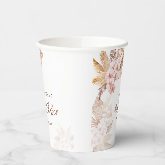 Pampas Grass Boho Meisje Baby shower Papieren Bekers (Links)