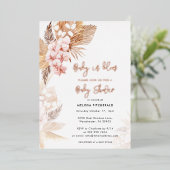 Pampas Grass Boho Meisje Baby shower Roos Gold Folie Uitnodiging (Staand Voorkant)